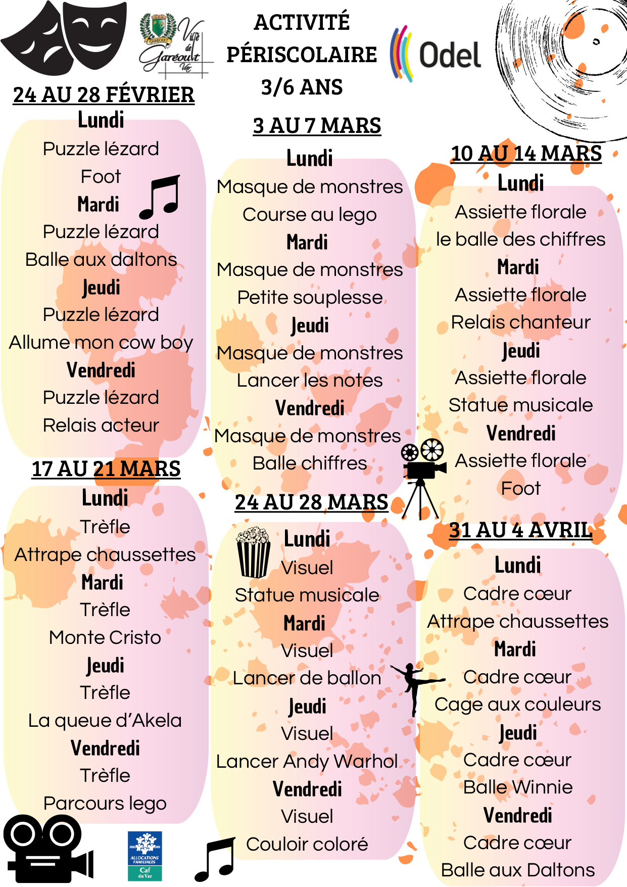 Plannings Périscolaire Fev Mars Avril 3 6 ans