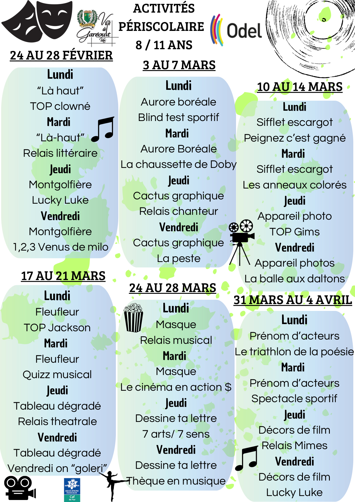Plannings Périscolaire Fev Mars Avril 8 11 ans